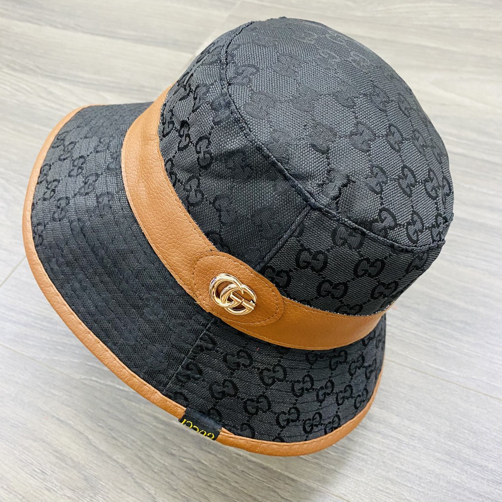 Nón bucket gucc, mũ tai bèo nữ hàng cao cấp viền da siêu đẹp
