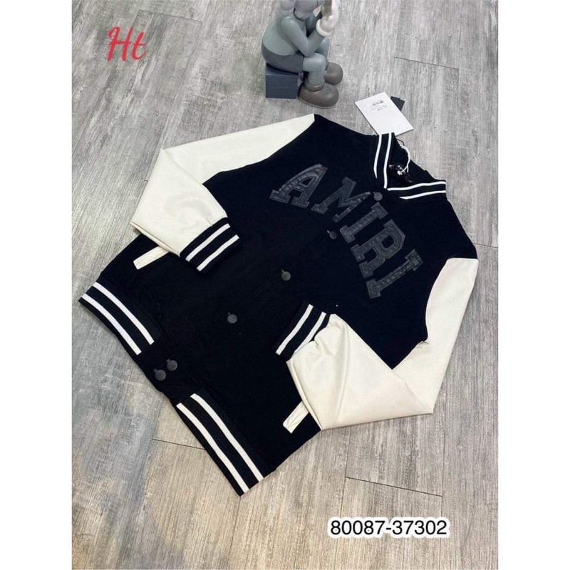 Áo bomber phối tay chữ đen HT12