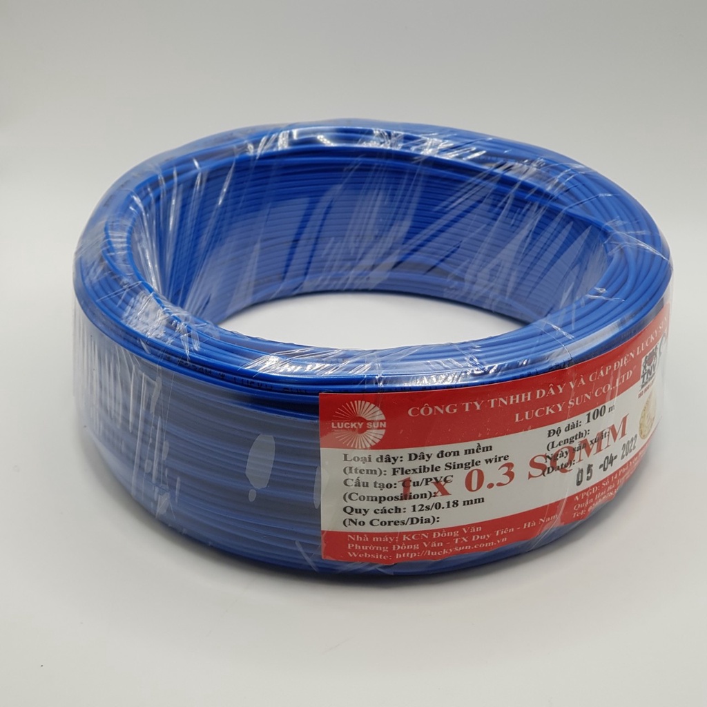 [100 mét ] Dây điện đơn 1x0.3mm màu xanh dương, dây điện 0.3mm, Dây điện đơn, dây điện mềm nhiều lõi [100% Dây Đồng]
