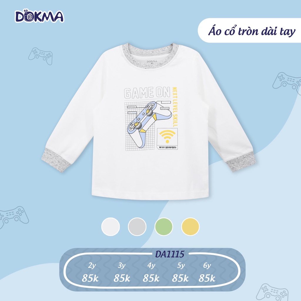 Dokma 2022- Áo cổ tròn dài tay họa tiết Game cho bé trai từ 2 tuổi đến 6 tuổi