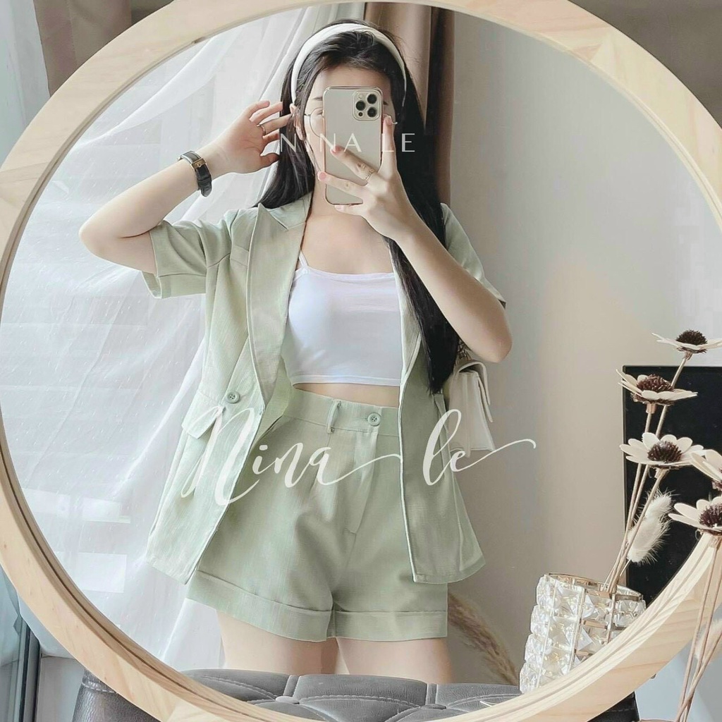 Sét Vest 3 Món Coton Lạnh Áo Khoác Tay Dài Kèm Áo Trong Và Quần Đùi Ngắn Xinh Xắn Thời Trang Bella Luu Shop