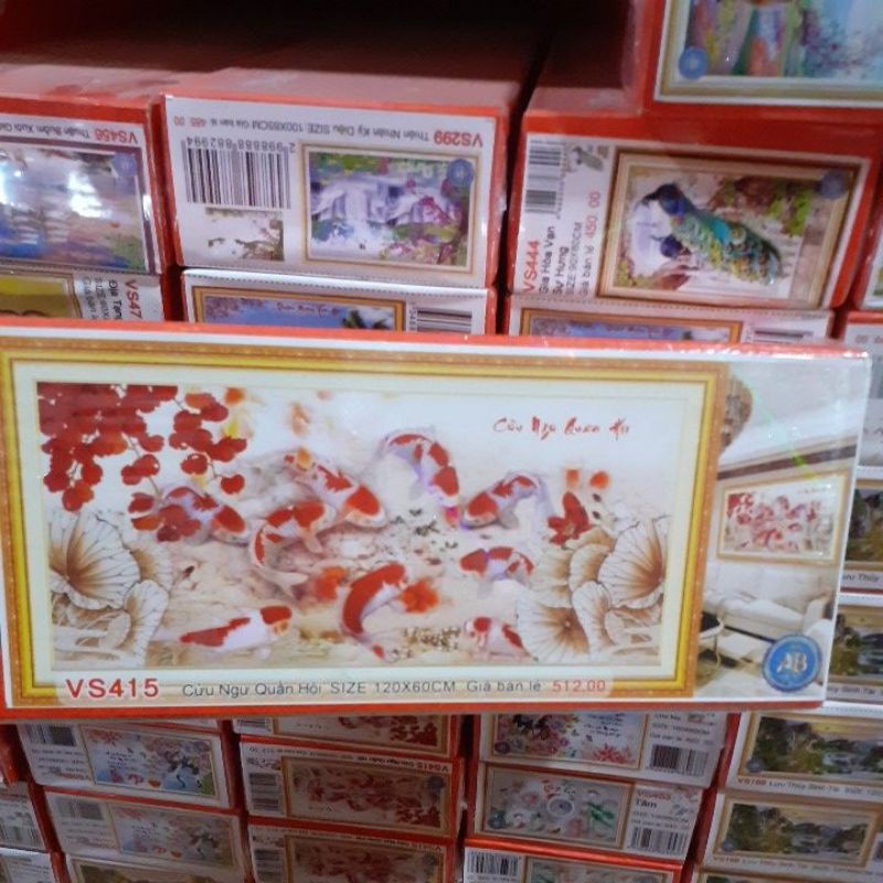 tranh đính đá cửu ngư quần hội vs415 (120×60)