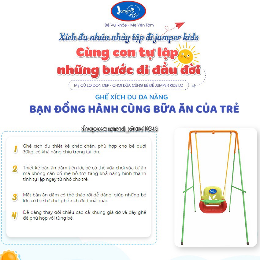 [Voucher Giảm Ngay 50K] Combo xích đu nhún nhảy tập đi cho bé Jumper Kids JPK101 & ghế xích đu tích hợp bàn ăn dặm