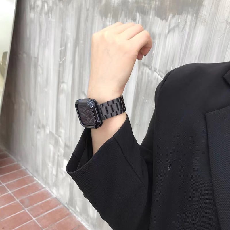 Bộ Ốp Bảo Vệ Bằng TPU + Dây Đeo Bằng Thép Không Gỉ Cho Apple Watch Band 45mm 44mm 42mm 41mm 40 / 38 series 3 4 5 6 se 7