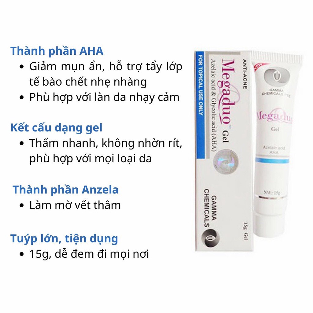 Megaduo Gel giảm mụn ẩn, giảm thâm, dưỡng da - Megaduo AHA - Megaduo Plus 15g