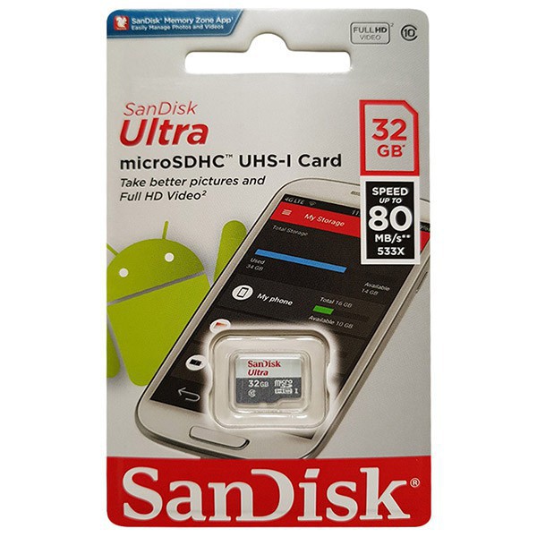 Thẻ nhớ chính hãng microSDHC Sandisk Ultra 32GB upto 80MB/s - Thẻ Sandisk chuyên dụng cho Camera tốc độ cao | BH 5 Năm | BigBuy360 - bigbuy360.vn