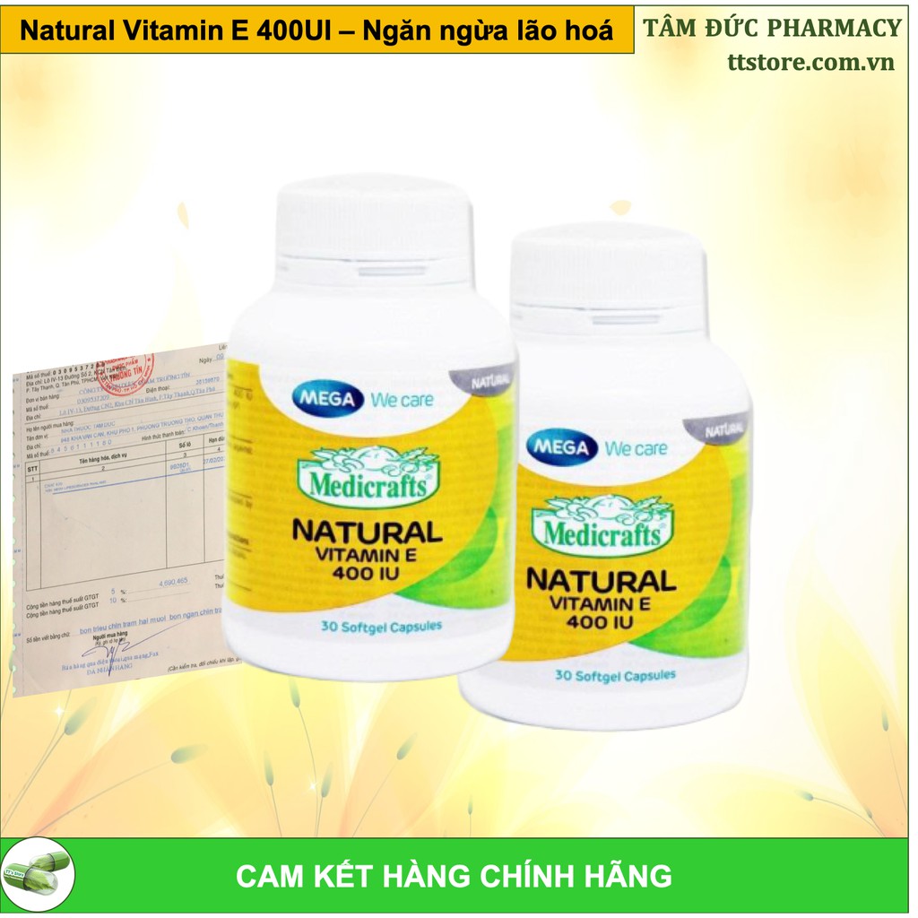 ENAT 400 Medicraft Natural Vitamin E 400UI [Chai 30 viên] - Da căng mịn, ngăn ngừa lão hoá [Mega we care / enat]