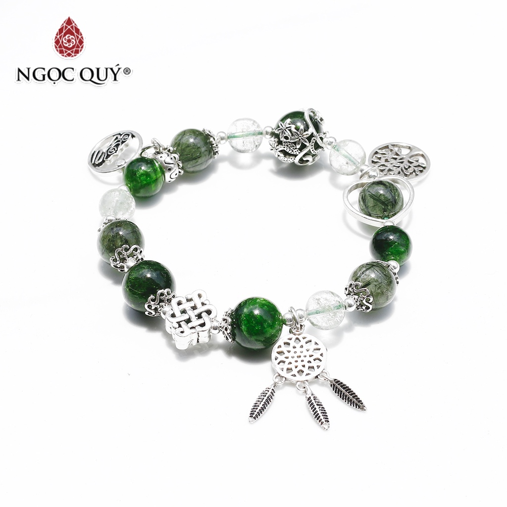 Vòng đá TA tóc xanh phối diopside charm bạc - Ngọc Quý