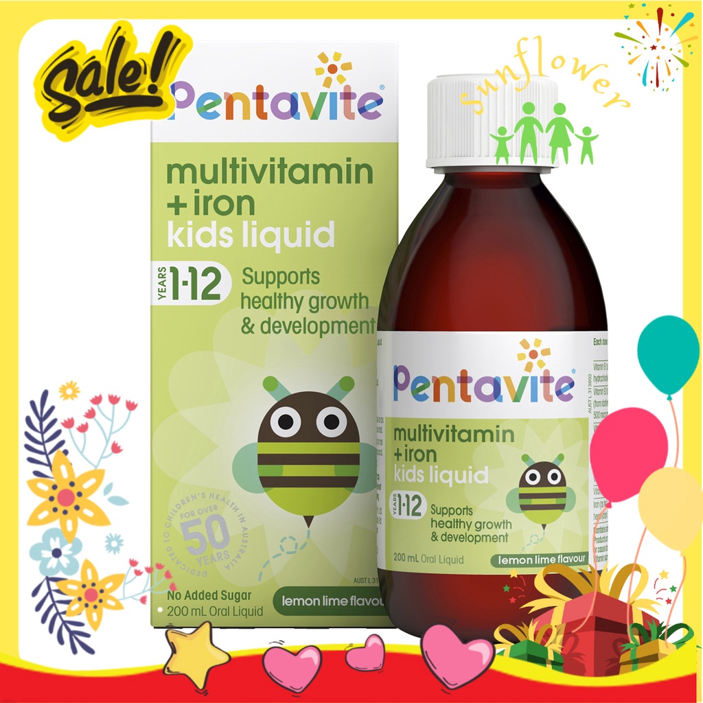 Pentavite Multivitamin iron Kids Liquid 200ml Vitamin tổng hợp và sắt cho bé của Úc