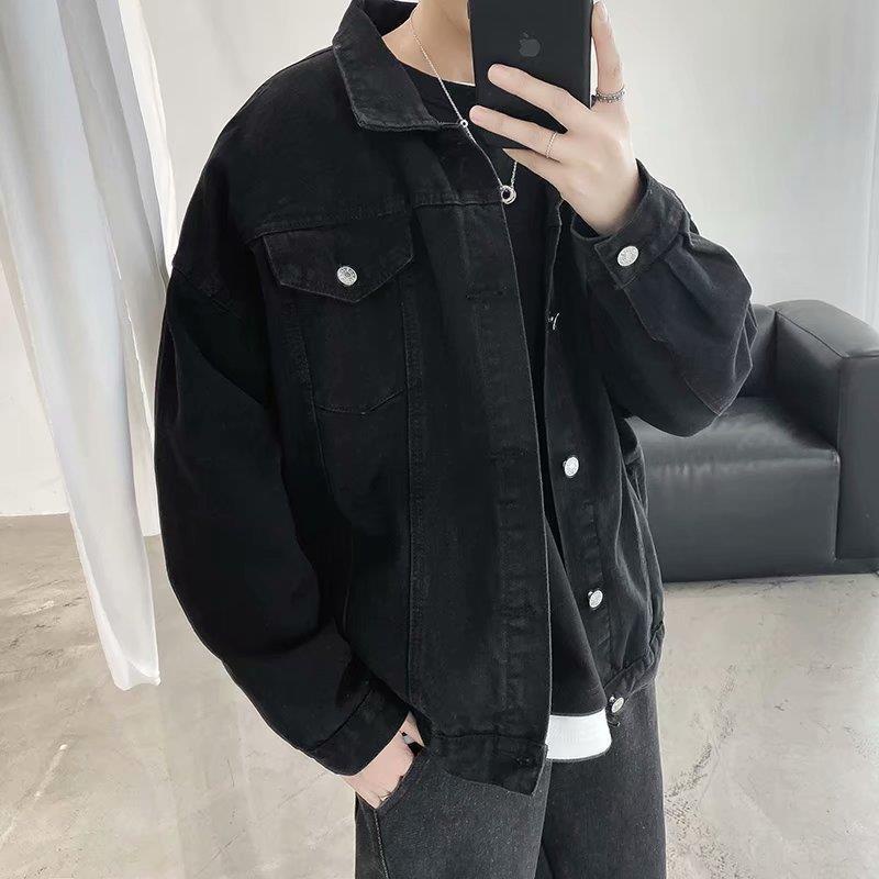 Black denim jacket men's Korean loose student fashion retro versatile BF tooling denim jacket