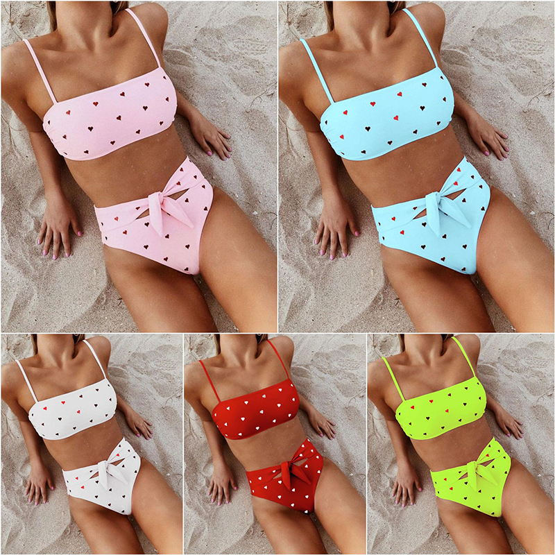 Bikini Nữ Cạp Cao In Hình Trái Tim Gợi Cảm