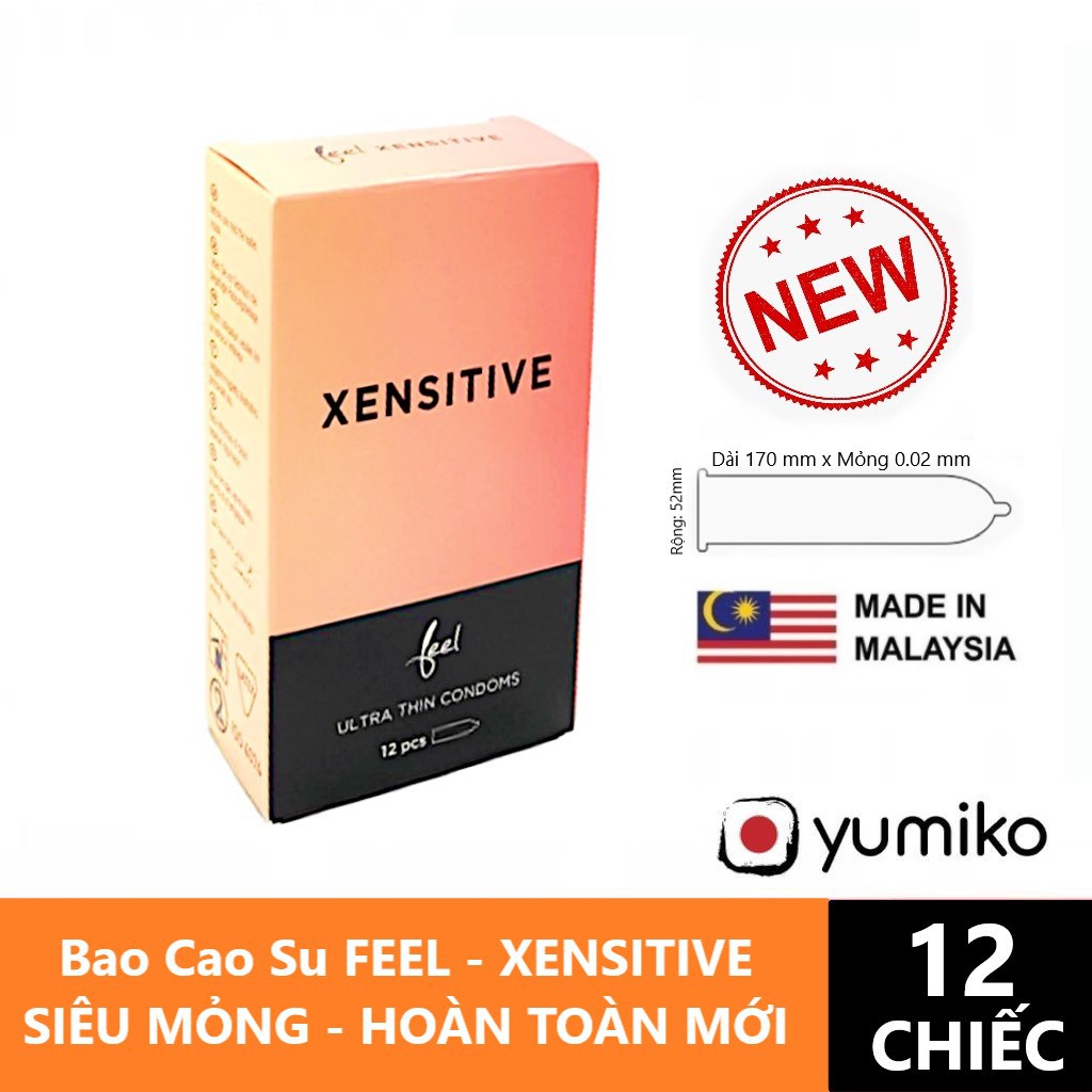 Bao Cao Su FEEL XENSITIVE, BCS Siêu Mỏng Hoàn Toàn Mới - Malaysia, Hộp 12 bao