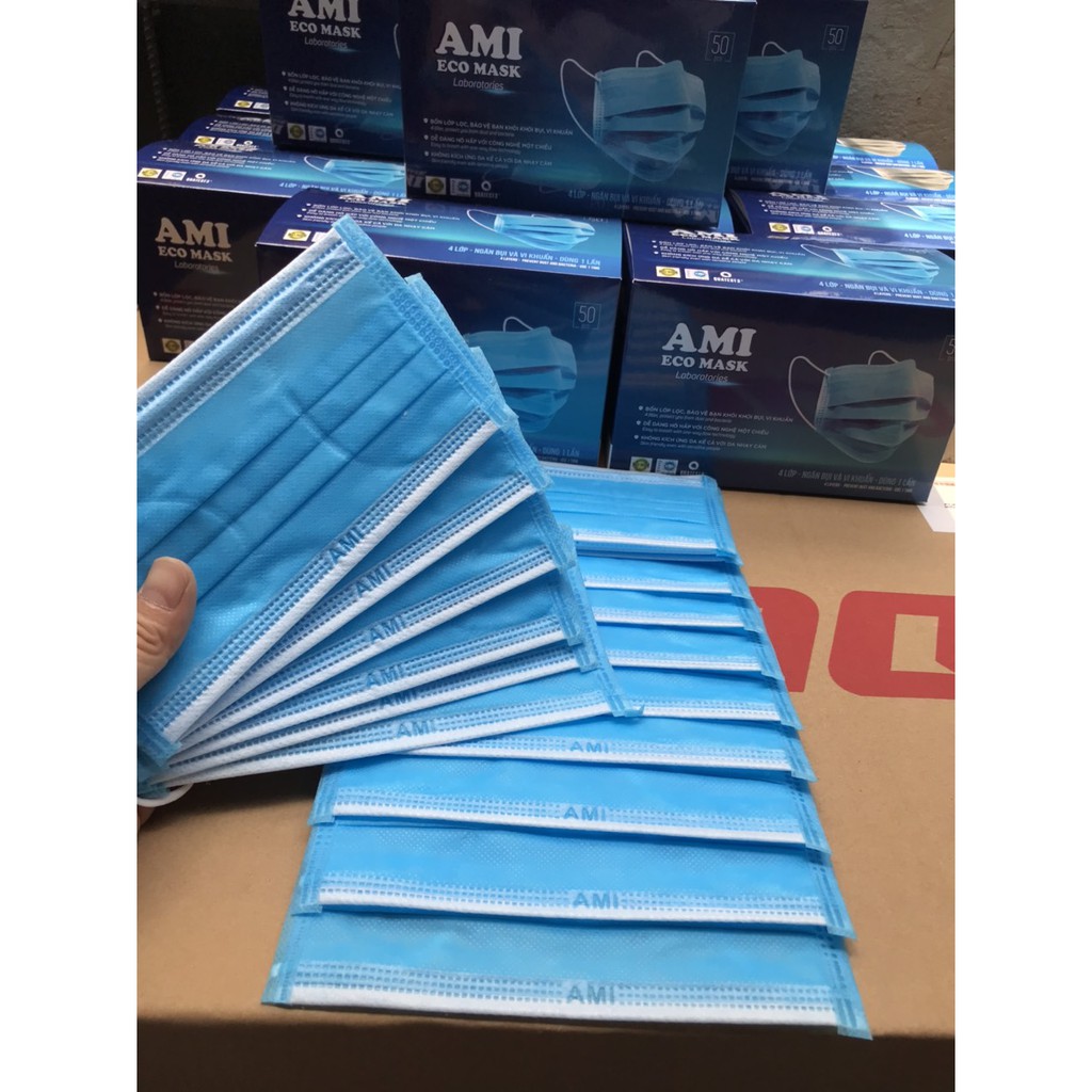 [3 Xám 4L]Combo 3 hộp Khẩu Trang Y Tế Than Hoạt Tính 4 lớp AMI (50 chiếc/ 1 hộp)