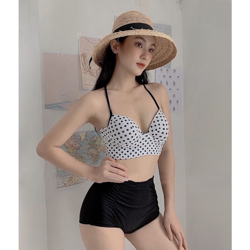 Đồ Bơi set bơi Nữ Bikini 3 Mảnh cao cấp cup bi kèm chân váy phong cách vintage hàn quốc sang trọng