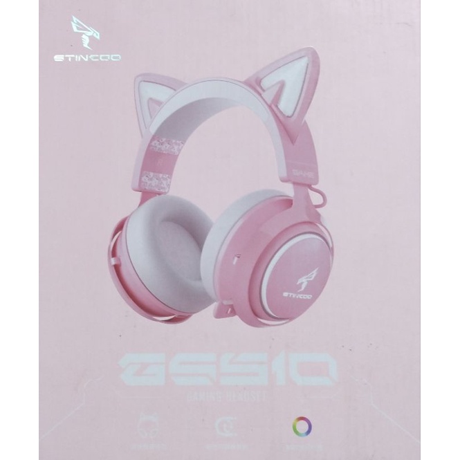 tai nghe chụp tai mèo màu hồng đáng yêu SOMIC GS51 màu hồng phát sáng có dây, micro, âm thanh chất lượng cho người dùng