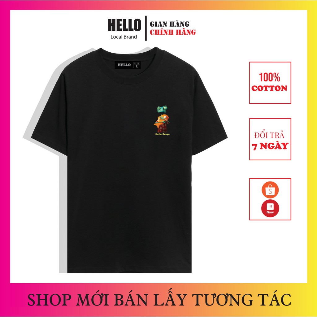 Áo thun form rộng tay lỡ unisex Hello , Áo phông form rộng nam nữ in hình Rango ATL019 100% cotton tự nhiên