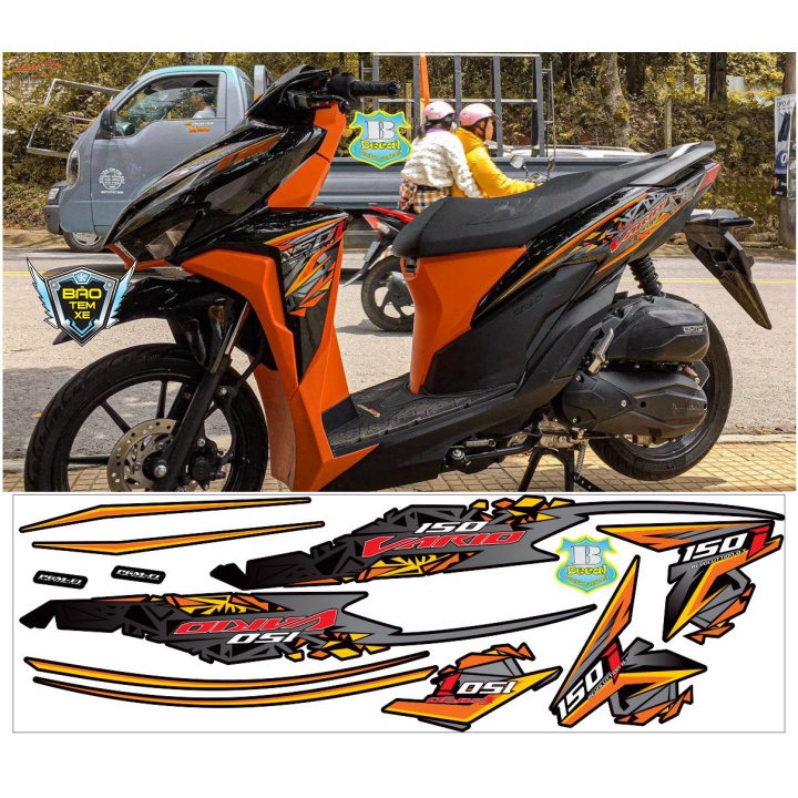 Tem rời dán xe vario 150 cam đen rice decal - Bi Decal