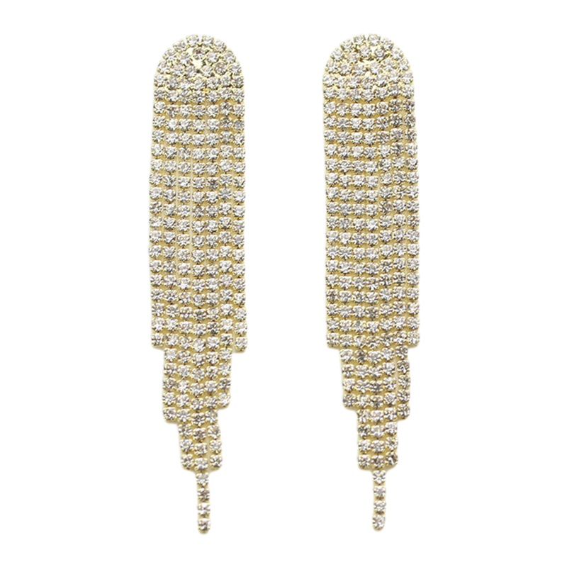 Bông Tai Dáng Dài Đính Đá Phối Tua Rua Thời Trang