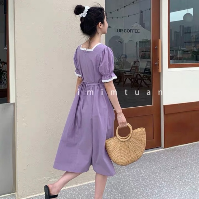 Váy thô baby doll viền cổ ren tay bồng trơn màu Ulzzang style 🌸 VKE8097 Hàng Quảng Châu