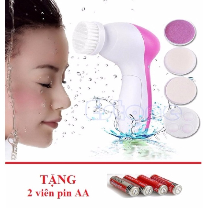 Máy massage rửa mặt đa năng 5 in 1 (Hồng) + Tặng kèm 2 viên pin AA
