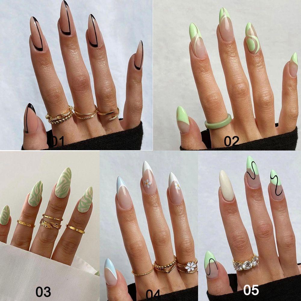 CACTU Bộ 24 Móng Tay Giả Che Phủ Toàn Diện Tháo Rời Được Kiểu Pháp
