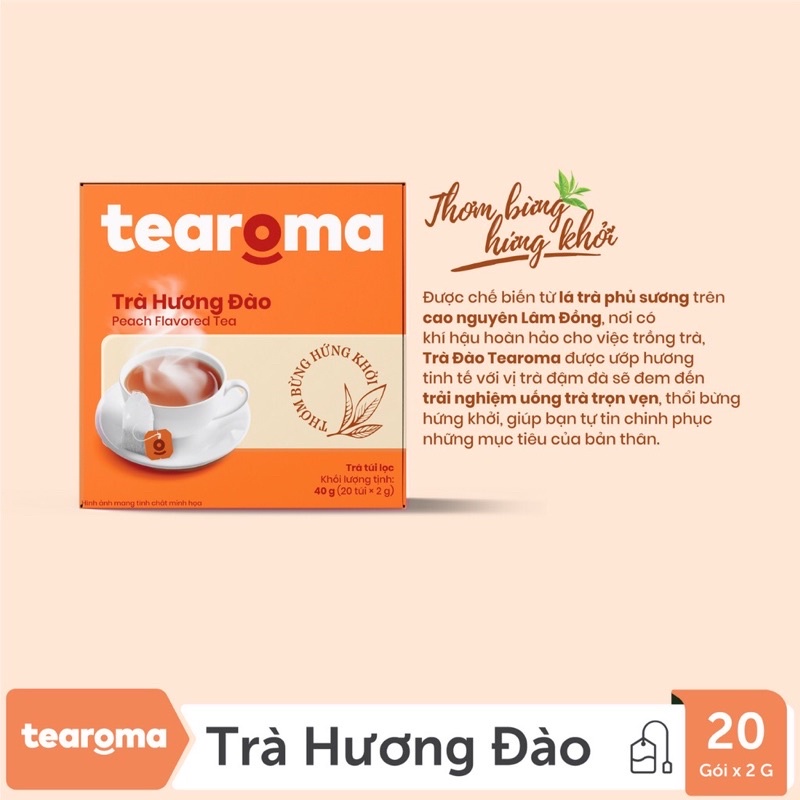 Hộp 20 gói x2g Trà TEAROMA trà túi lọc hương đào