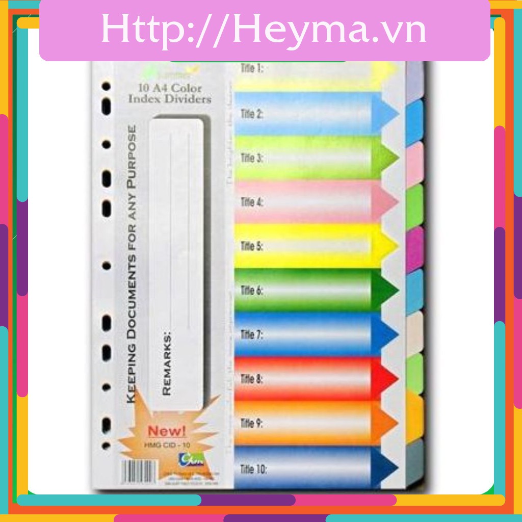 Chia file giấy 10 màu có số Bảo Kiên (10 tờ/tập)[Hoàn tiền nếu không ưng]