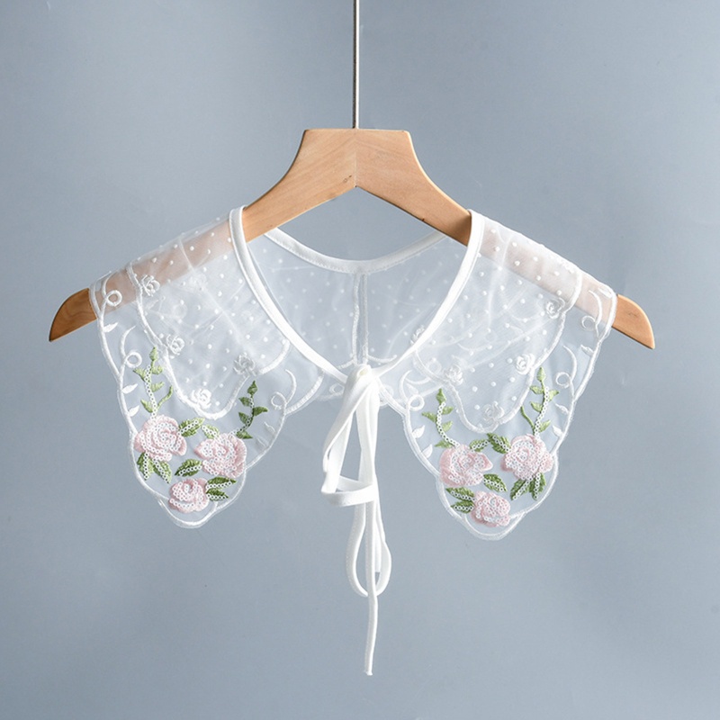 Cổ Áo Giả Thêu Hoa Hồng Có Thể Tháo Rời Cho Nữ