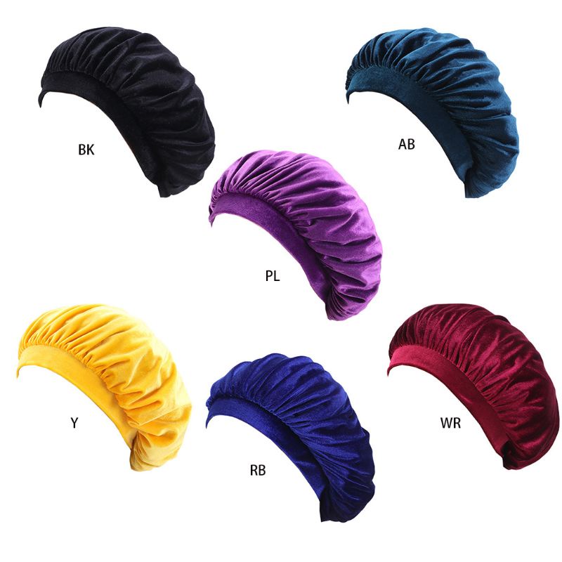 Mũ Trùm Đầu Vải Nhung Mềm Co Giãn Màu Trơn Lấp Lánh Dành Cho Nữ