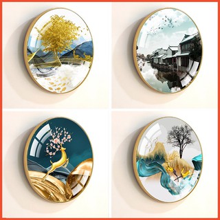Tranh tròn tráng gương phong cảnh thủy mặc decor trang trí cầu thang phòng khách - Tranh treo tường cao cấp tặng đinh