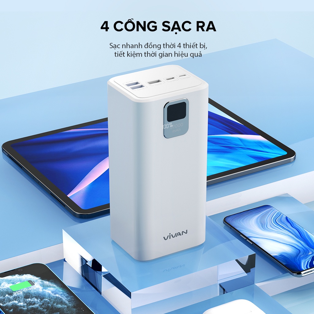 Pin Sạc Dự Phòng Sạc Nhanh Dung Lượng Lớn 57000Mah Vivan VPB-B60 2 Input Micro USB Type-C And 4 Output 3  USB-A 1 Type C