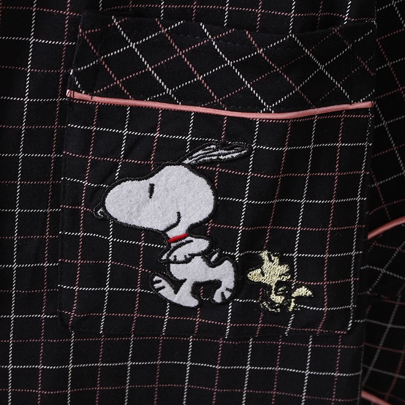 Bộ Đồ Ngủ Tay Ngắn Vải Cotton Kẻ Sọc Ca Rô In Hình Snoopy Kiểu Nhật Bản Cho Các Cặp Đôi