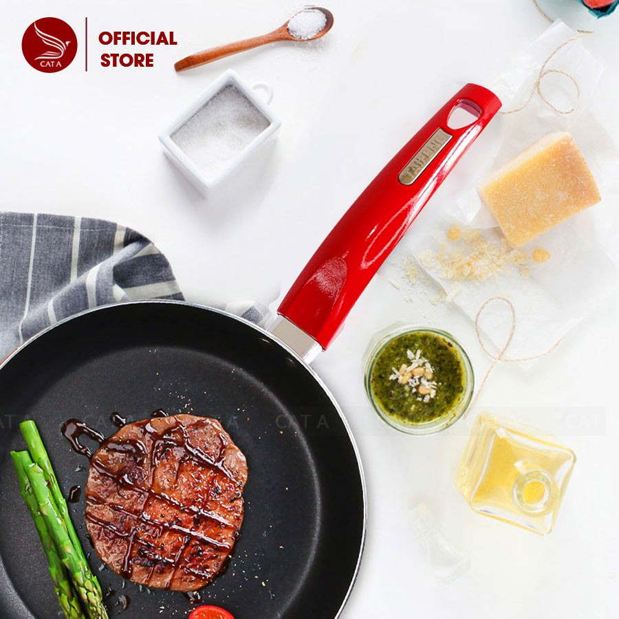 Chảo chống dính màu đỏ bằng nhôm chất lượng cao - Đường kính 24cm - An toàn cho sức khỏe, sang trọng