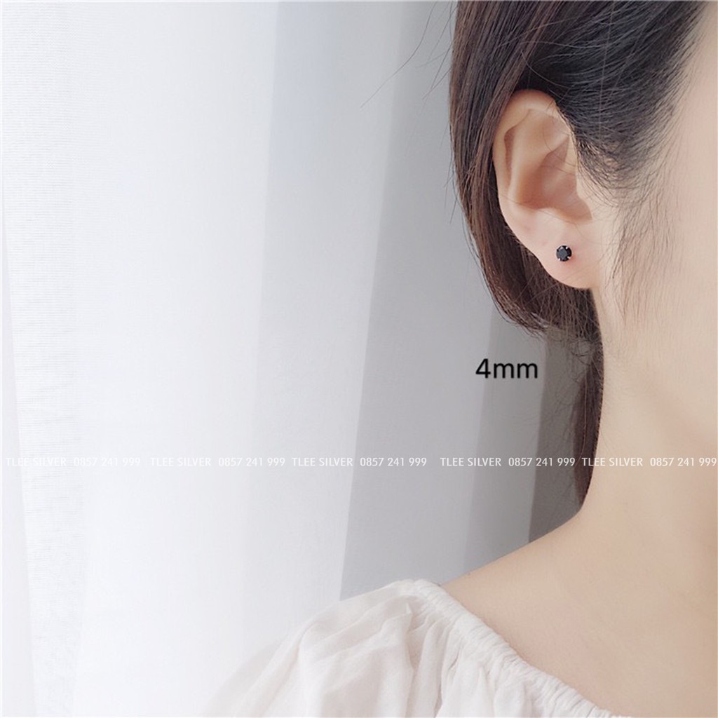 Khuyên tai bạc nữ TLEE nụ đá đen sáng lấp lánh TleeJewelry B0329