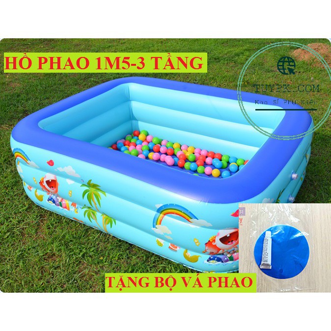 Bể bơi cho bé, Hồ bơi Phao 1m5 DÀY DẶN, ĐÁY CHỐNG TRƯỢT, TẶNG BỘ VÁ PHAO