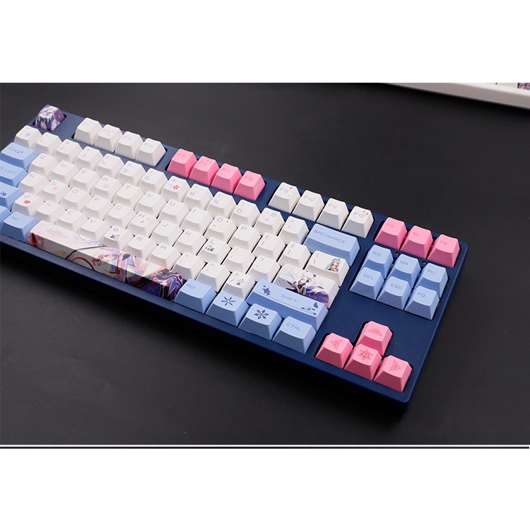 Bộ nút Kamisato Ayaka 136 phím PBT loạidày genshin impact indyesub 5mặt keycap anime layout phím cơ keycaps hutao raiden