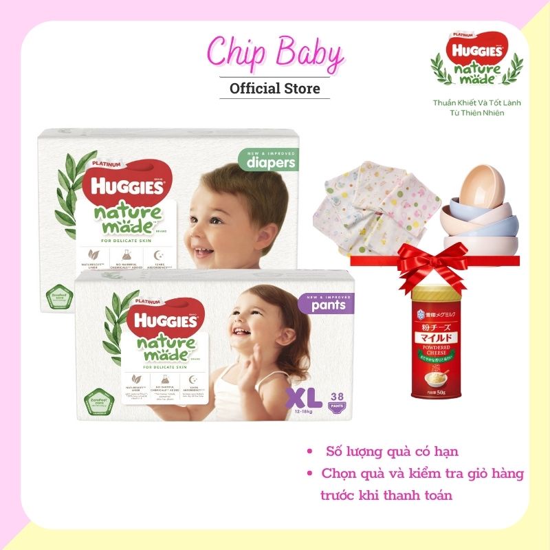 {Mã CHIPHUGGI giảm -8%}(Combo 2 gói) Tã Dán/Quần Huggies Platinum Nature Made Size NB60/S82/M64/L54/XL44/M58/L44/XL38