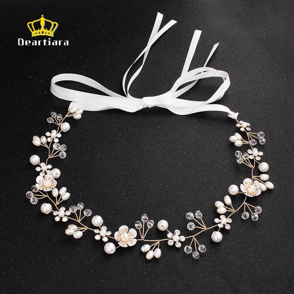Vòng hoa đội đầu đính ngọc trai nhân tạo phong cách boho