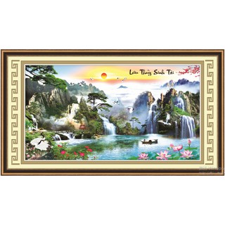 53531 Tranh thêu chữ thập cao cấp phong cảnh lưu thủy sinh tình (134x76cm TRANH CHƯA THÊU)