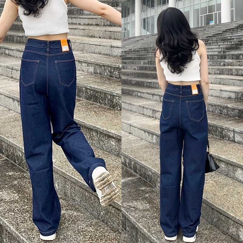 [NEW] Quần jean nữ lưng siêu cao dáng ống rộng màu xanh đậm, hàng cao cấp - Ms04