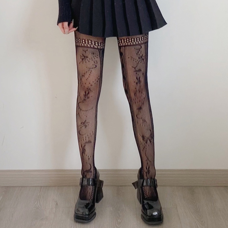 Youyo Quần Tất Lưới Phối Dây Xích Đính Nơ Họa Tiết Thỏ Nhỏ Phong Cách Gothic Punk Cho Nữ