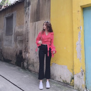 Quần skinny loe đen