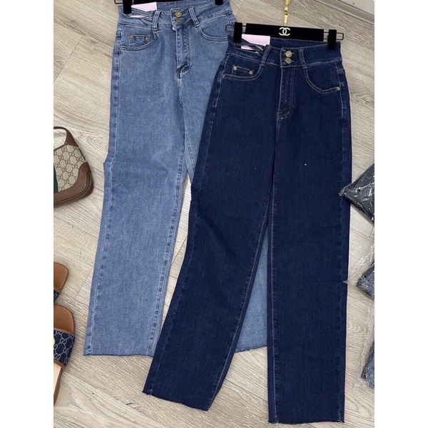 Quần jeans suông co giãn cạp đan chéo Bazic one