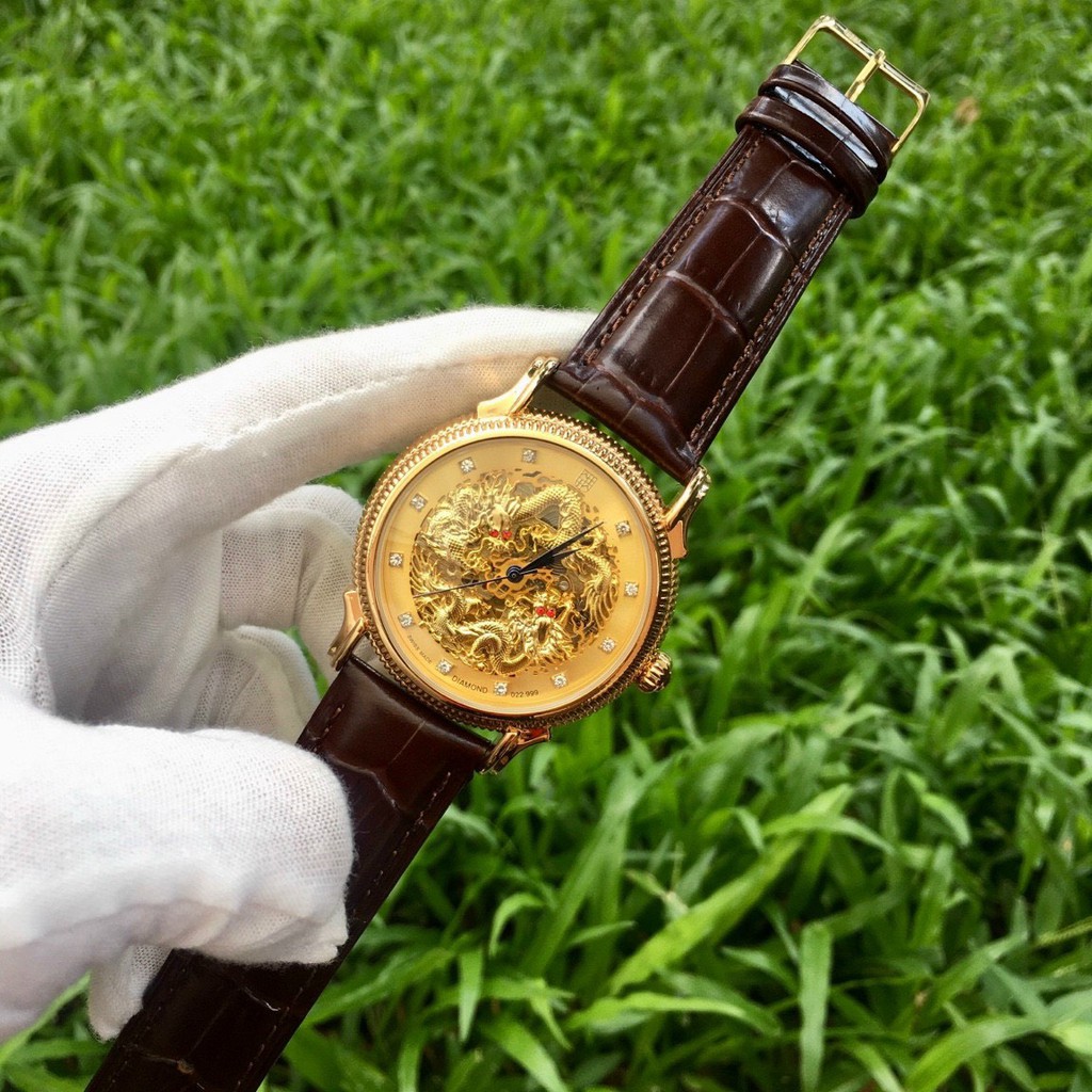 ⚡Ảnh Thật⚡Đồng Hồ Cơ Nam Automatic DIAMOND Dây Da Cao Cấp, Mặt Hình Song Long Thể Hiện Sự Sang Trọng Đẳng Cấp Doanh Nhân