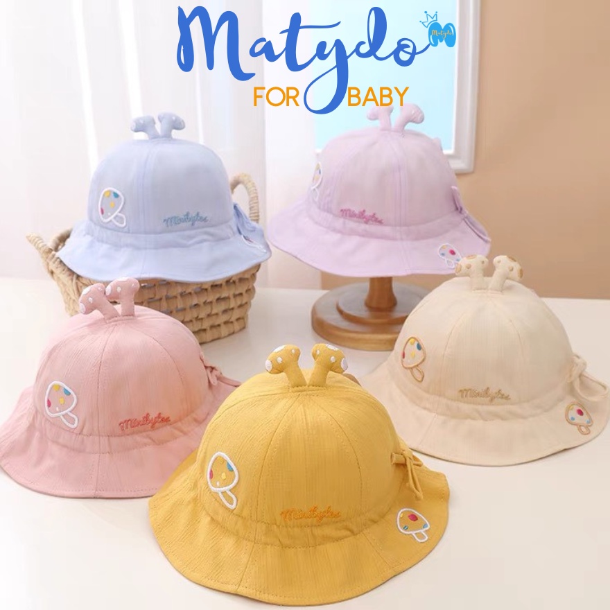 Mũ cho bé gái bé trai nón vành tròn họa tiết nấm có dây rút điều chỉnh phụ kiện trẻ em từ 0-3 tuổi