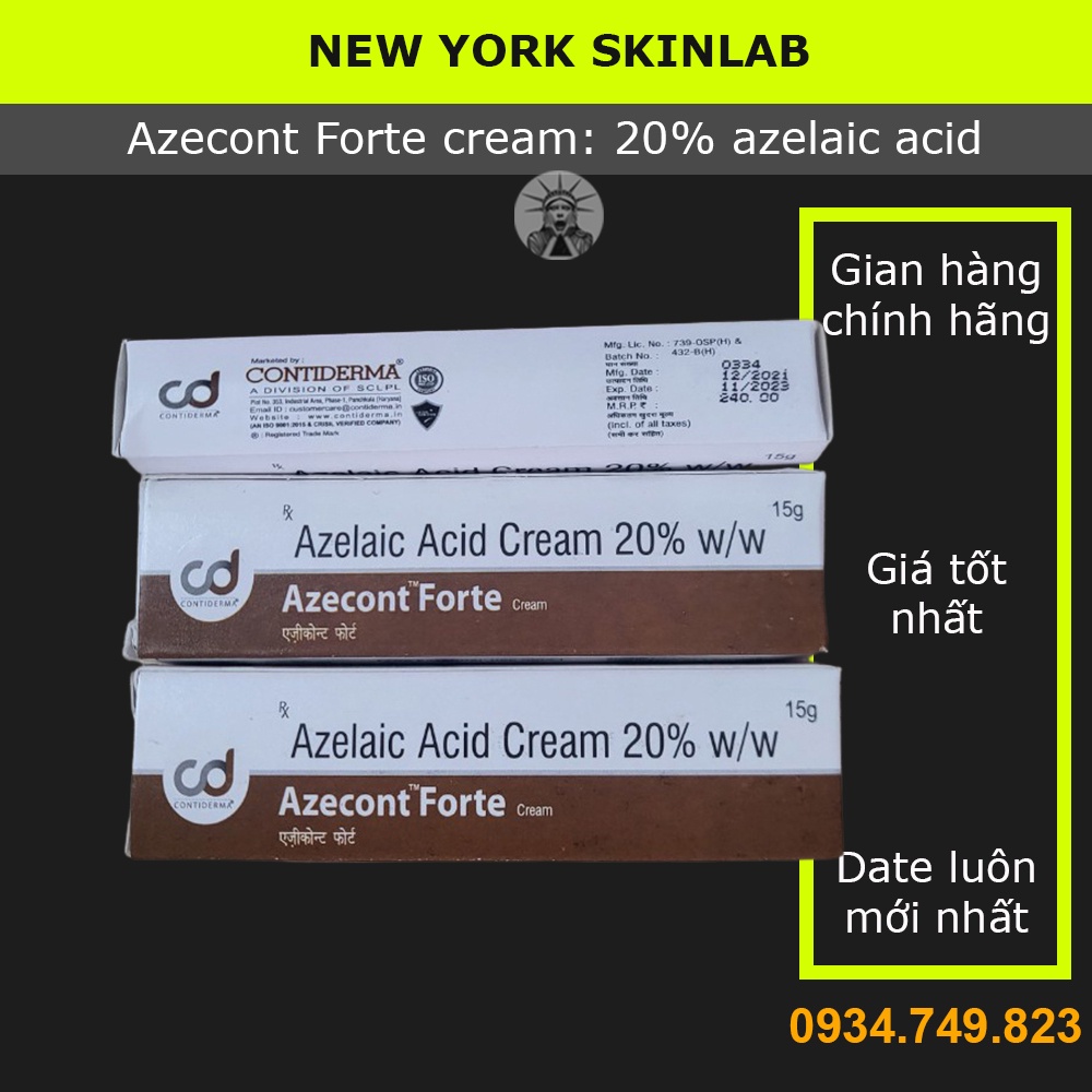 Azecont cream  - 20% azelaic acid, kem chấm mụn hãng Contiderma, mờ hết thâm mụn