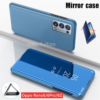 Ốp điện thoại nắp gập tráng gương thông minh kèm giá đỡ cho OPPO RENO 6 PRO 6PRO 8 Pro Plus 8pro+ Reno8Pro 5G