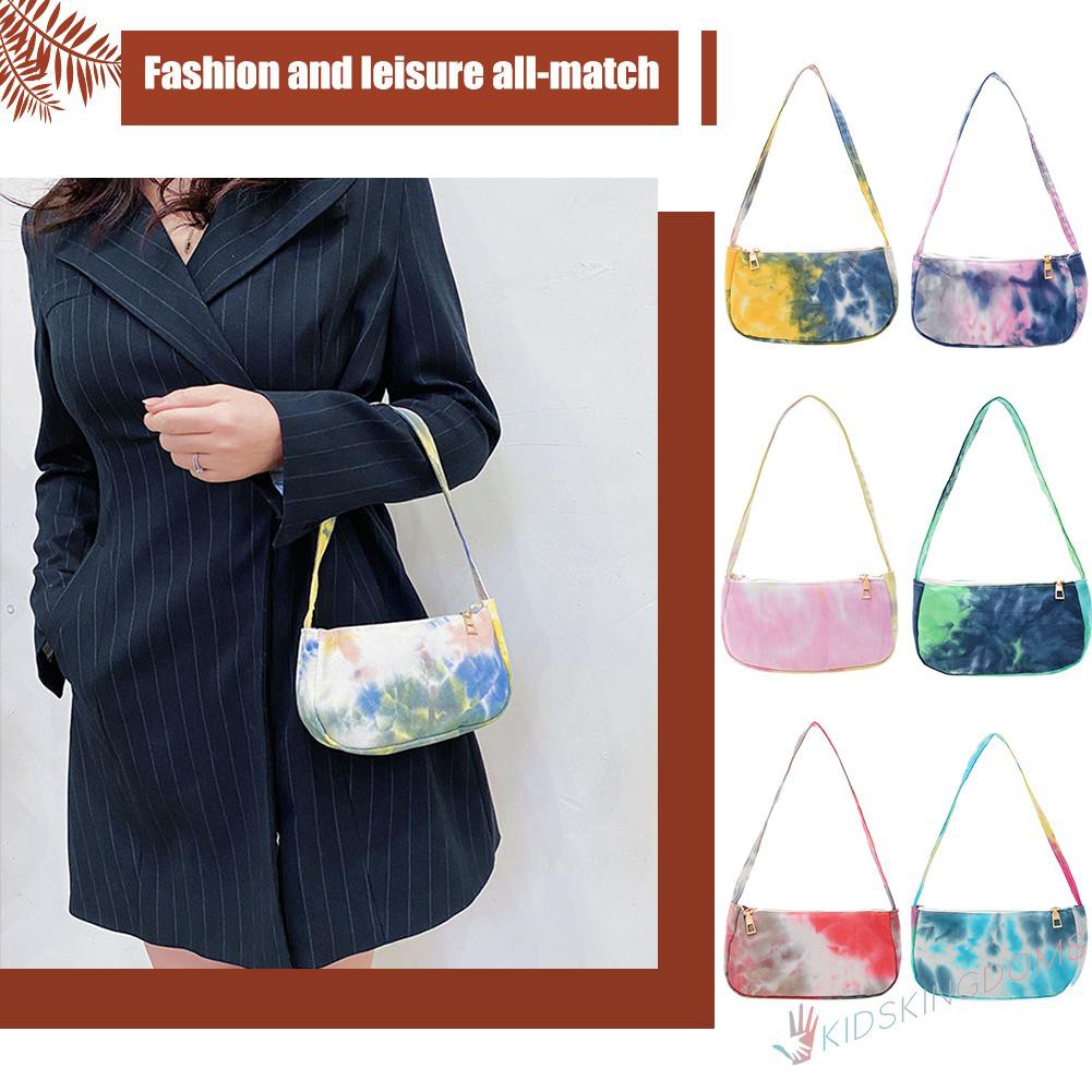 【Big Sale】Fashion Women Tie-dyed Cotton Handbag Ladies Underarm Shoulder Bags Random