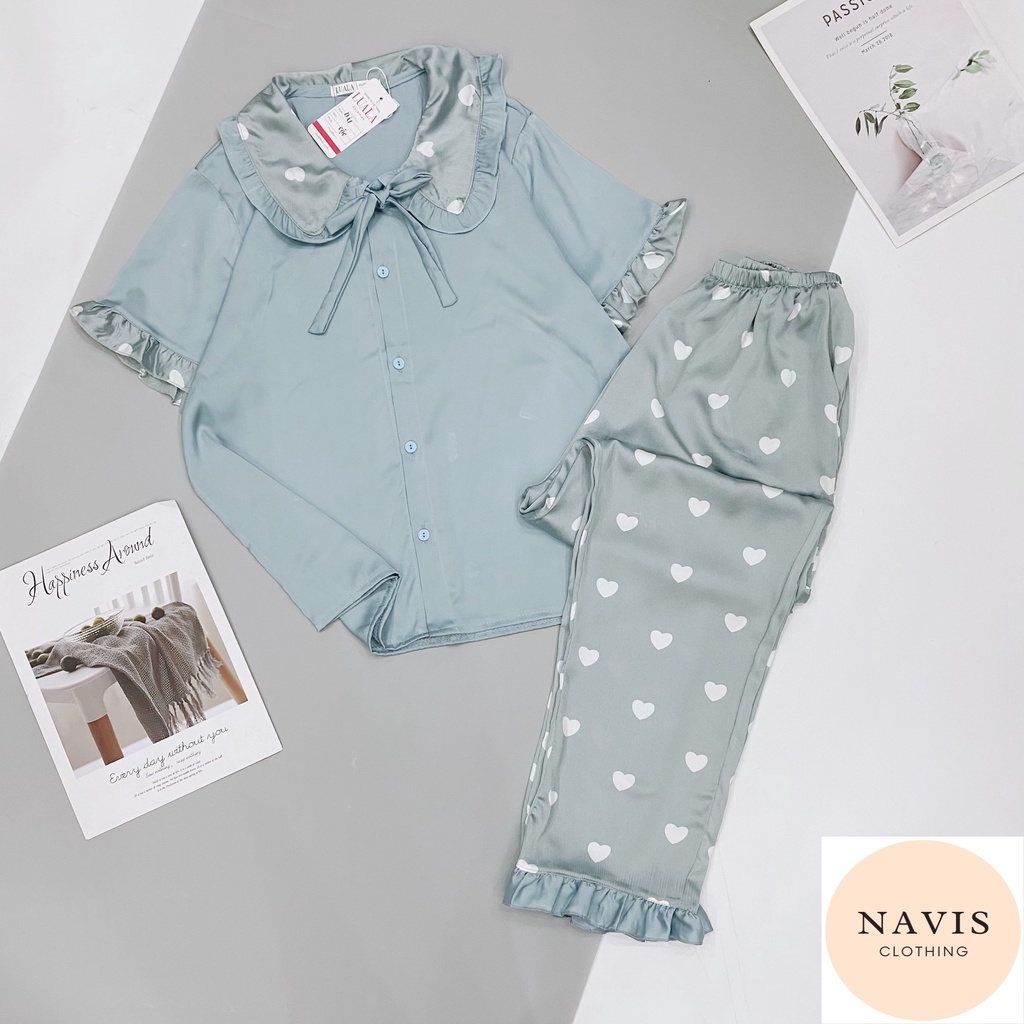 [XẢ KHO] Pyjama Lụa  Satin Tiểu Thư Cổ Sen Mẫu Mới