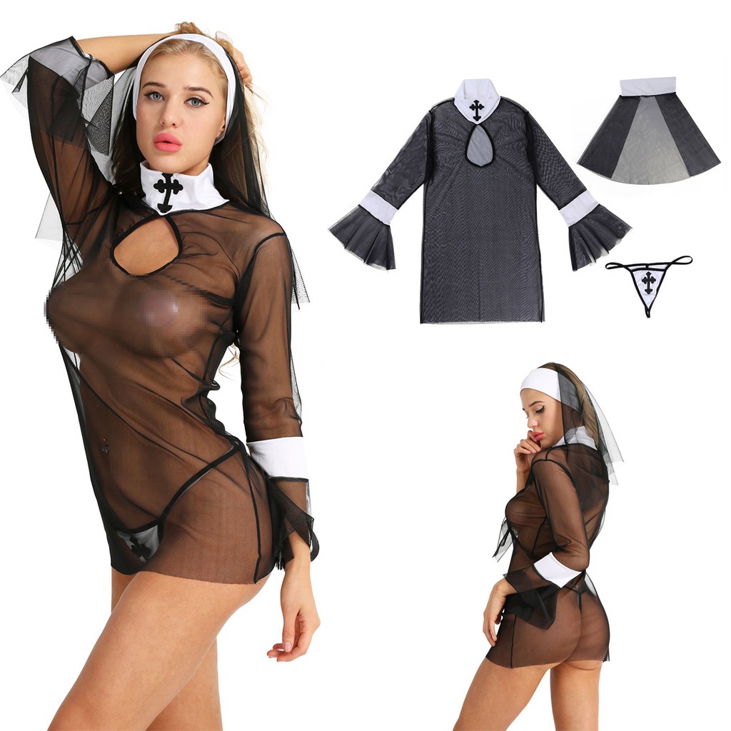 Set Đồ Hóa Trang Halloween 3 Món Gồm Đầm Tay Dài + Băng Đô + Băng Đô Phối Lưới Màu Trong Suốt Gợi Cảm Cho Nữ | BigBuy360 - bigbuy360.vn